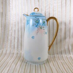 Signed White Chocolate Pot Coffee Pot with Hand Painted Flowers # 26432